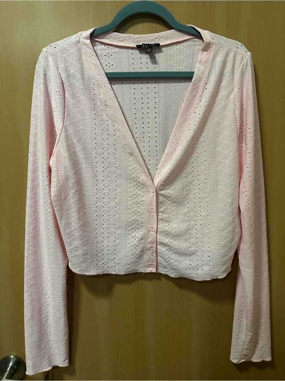delia's Light Pink Eyelet Button-Front Crop Cardigan